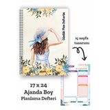 Şapkalı Kadın Spiralli Günlük Planlama Defteri - 100 Sayfa - 17X24 Planlayıcı Defter
