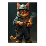 Şapkalı Kedi Ve Çakmak Hediyelik Ahşap Tablo