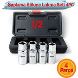 Saplama Sökme Lokma Seti 4 Parça Kırık Vida Civata Çıkarma Takımı Dayanıklı Lokma Anahtar Seti - Siyah - 1