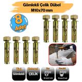 Saplamalı Gömlek Çelik Dübel M10x70 Mm Raf Montaj Bağlantı Zemin Monte Tavan Asma Aparat 8 Adet