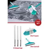Saplı Oto Fırçası 3'lü Set, Araba Yıkama Seti, 3 Parçalı Sap + Oto Fırça + Camsil