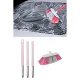 Saplı Oto Fırçası Seti, Araba Otomobil Yıkama Fırça Seti, 3 Parçalı Sap 115 cm ve Oto Fırça 20 cm Pembe
