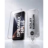 [SAPPHIRE CAM,KOLAY UYGULAMA SET] iPhone 13PROMAX,14PLUS ile Tam Uyumlu EXTRA HD,Safir Cam,Otomatik Aparat Seti,Ahize Korumalı,Tam Kaplayan, İnce Çerçeve,iPhone Ekran Koruyucu