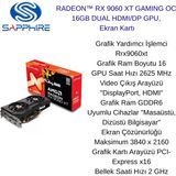 Sapphire Sapphıre Radeon™ Rx 9060 Xt Gamıng Oc 16Gb Dual Hdmı/Dp Gpu, Ekran Kartı + Kablolu Oyuncu Mouse Hediye