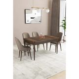 Sar Pakete Almira Serisi, Barok Ahşap Desen 80 x 132 cm Açılabilir Mdf Mutfak Masası Takımı 4 Adet Sandalye - Cappucino