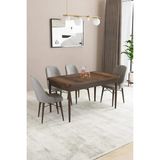 Sar Pakete Almira Serisi, Barok Ahşap Desen 80 x 132 cm Açılabilir Mdf Mutfak Masası Takımı 4 Adet Sandalye - Gri