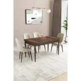 Sar Pakete Almira Serisi, Barok Ahşap Desen 80 x 132 cm Açılabilir Mdf Mutfak Masası Takımı 4 Adet Sandalye - Krem