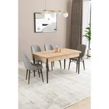 Sar Pakete Almira Serisi, Meşe Desen 80 x 132 cm Açılabilir Mdf Mutfak Masası Takımı 4 Adet Sandalye - Gri