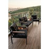 Sar Pakete Metal Bahçe Balkon Oturma Grubu 2+1+1 Set - Ahşap Kollu Lüks Teras Çay Seti - Antrasit Gri