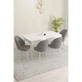 Sar Pakete Milano Serisi, Beyaz 80 x 132 cm Açılabilir Mdf Mutfak Masası Takımı 4 Adet Sandalye - Gri