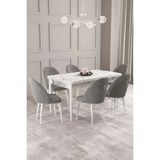 Sar Pakete Milano Serisi, Beyaz Mermer Desen 80 x 132 cm Açılabilir Mdf Mutfak Masası Takımı 6 Adet Sandalye - Gri