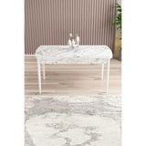 Sar Pakete Zümra Serisi, 80 x 132 cm Açılabilir Beyaz Mermer Desen Mdf Mutfak Masası, Yemek Masası