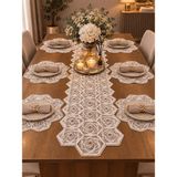 Şara 7 Parça Runner Supla Takımı - 37 x 37 cm - Krem