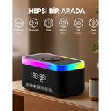 Şara Bilişim Jedel SA-148 Rgb Işıklı Bluetooth Hoparlörlü Masa Lambası, Kablosuz Şarj Cihazı, Dijital Saat ve Alarmlı Gece Lambası Gri