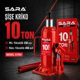 Sara S784 10 Ton Hidrolik Şişe Kriko Taşıma Kollu – 230-460 mm