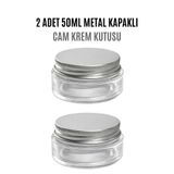 sara shoop 50 ml Plastik Metal Kapaklı Ve 50 Cc Şeffaf Cam Krem Kavanoz 2 Adet