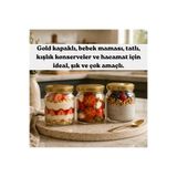 sara shoop 6 Adet Cam Şişe (Bebek Maması-Sos- Hacamat Kavanozu Olarak Çok Amaçlı Kullanım) Gold Kapaklı 250 Cc