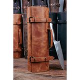 Saraci Leather Craft Deri Şef Bıçak Çantası, Şef Bıçak Seti Çantası , Aşçı Çantası - Taba