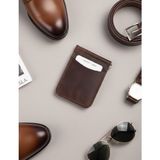 Saraci Leather Craft Deri Slim Kartlık ve Cüzdan, Para Klips Detaylı - Kahve
