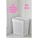 saral plastik 2 Bölmeli Çamaşır Sepeti Beyaz Renk 80 Litre