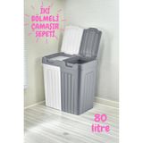 saral plastik 2 Bölmeli Çamaşır Sepeti Gri/Beyaz Renk 80 Litre
