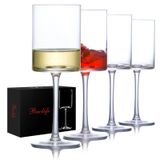 Şarap Kadehi 4'lü Set - El Üflemeli şarap kadehi 425 ml Hediye Ambalajında - Uzun Sapta Büyük Beyaz Şarap Kadehi - Benzersiz Modern Şekil - Düğün, Yıldönümü, Anneler Günü için