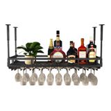Şarap Rafı Tavana Asılı Cam Tutucu Vintage Duvara Monte Şarap Şişesi Rafları Kadeh Bardakları Ev Bar, Yemek Odası, Mutfak için Metal Depolama Rafı - Siyah (Boyut: 100 cm x 35 cm x 16 cm) ()