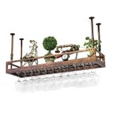 Şarap Şişesi ve Cam Tutucular, Metal Şarap Saklama Rafları, Tavana Asılı Şarap Kadehi Rafı, Şampanya Kadehi Kadehleri Kadeh Rafı Tutucu, 60x35CM (Renk: Kahverengi)