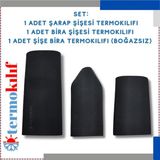 Şarap+Şişe Bira (Boğazsı)+Bira Şişesi Termokılıf Seti - Siyah