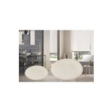 Sarar 2 Li Yuvarlak Post Peluş Banyo Paspası Takımı Büyük Boy Jel Taban Klozet Takım Beyaz 100x100 80x80
