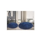 Sarar 2li Yuvarlak Post Peluş Banyo Paspası Takımı Büyük Kaymaz Klozet Takım Mavi 100X100 60X60