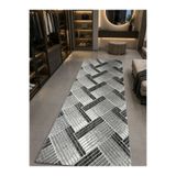 Sarar Antiq Halı Keçeli Siyah Gri Modern Kaymaz Taban Salon Hol, Koridor Mutfak Yıkanabilir Jel Kesme Yolluk