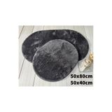 Sarar Antrasit 2Lİ Banyo Paspası Halısı Peluş Halı Klozet Takımı 50x80-50x40 OVAL