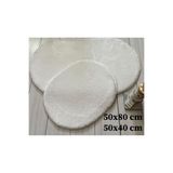 Sarar Beyaz 2Lİ Banyo Paspası Halısı Peluş Halı Klozet Takımı 50x80-50x40 OVAL