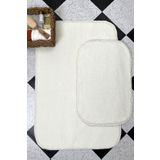 Sarar Beyaz Banyo Paspas Takımı 2'li Yumuşak Pelüş Tüylü Kaymaz Tabanlı ( 60x100 / 40x60 )