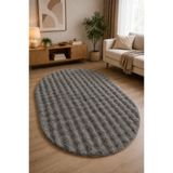 Sarar Bubble Oval Kesim Peluş Kaymaz Taban Yıkanabilir Yumuşak Salon Yatak Odası Halısı Yolluk Kilim Antrasit