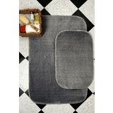 Sarar Koyu Gri Banyo Paspas Takımı 2'li Yumuşak Pelüş Tüylü Kaymaz Tabanlı ( 60x100 / 40x60 )