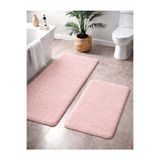 Sarar Peluş Kaymaz Taban Makinede Yıkanabilir 2'li Büyük Xl Boy Banyo Takım Paspası (80x120 80x50)PUDRA