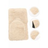 Sarar Peluş Kaymaz Yıkanabilir Banyo Paspası Klozet Takımı 3'Lü 50x80/50x60/40x45(klozt kapağı) BEJ