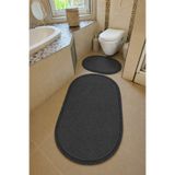 Sarar Yıkanabilir Klasik Saçaklı Kaymaz Taban Yumuşak Peluş Banyo Paspası 2'li Set 60x100ve50x60 Antrasit