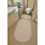 Sarar Yıkanabilir Klasik Saçaklı Kaymaz Taban Yumuşak Peluş Banyo Paspası 2'li Set 60x100ve50x60 Bej