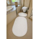Sarar Yıkanabilir Klasik Saçaklı Kaymaz Taban Yumuşak Peluş Banyo Paspası 2'li Set 60x100ve50x60 Beyaz