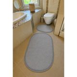 Sarar Yıkanabilir Klasik Saçaklı Kaymaz Taban Yumuşak Peluş Banyo Paspası 2'li Set 60x100ve50x60 Gri