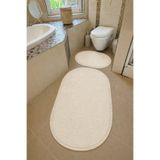 Sarar Yıkanabilir Klasik Saçaklı Kaymaz Taban Yumuşak Peluş Banyo Paspası 2'li Set 60x100ve50x60 Krem