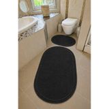 Sarar Yıkanabilir Klasik Saçaklı Kaymaz Taban Yumuşak Peluş Banyo Paspası 2'li Set 60x100ve50x60 Siyah