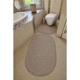 Sarar Yıkanabilir Klasik Saçaklı Kaymaz Taban Yumuşak Peluş Banyo Paspası 2'li Set 60x100ve50x60 Vizon