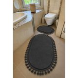 Sarar Yıkanabilir Örgü Saçaklı Kaymaz Taban Yumuşak Peluş Banyo Paspası 2'li Set 60x100ve50x60 Antrasit
