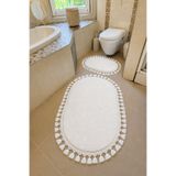 Sarar Yıkanabilir Örgü Saçaklı Kaymaz Taban Yumuşak Peluş Banyo Paspası 2'li Set 60x100ve50x60 Beyaz