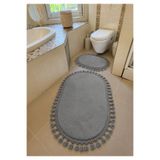 Sarar Yıkanabilir Örgü Saçaklı Kaymaz Taban Yumuşak Peluş Banyo Paspası 2'li Set 60x100ve50x60 Gri