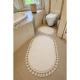 Sarar Yıkanabilir Örgü Saçaklı Kaymaz Taban Yumuşak Peluş Banyo Paspası 2'li Set 60x100ve50x60 Krem